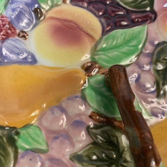 VINTAGE MAJOLICA STYLE JAPAN TUTTI FRUTTI SINGLE HANDLE LEMON SERVER PLATE 6” - Picture 7 of 7